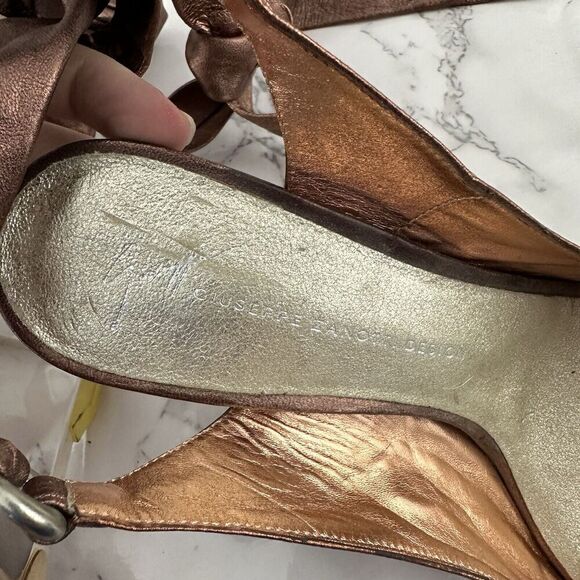 Giuseppe Zanotti Designs Lucite Clear Wedge Sandals Size 38 Bronze Leather Strap - Picture 10 of 11